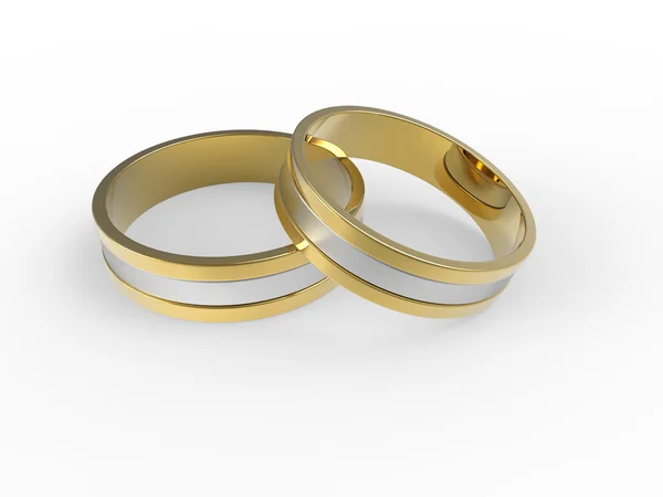 Zlaté a stříbrné snubní prsteny izolovaných na bílém pozadí — Stock fotografie