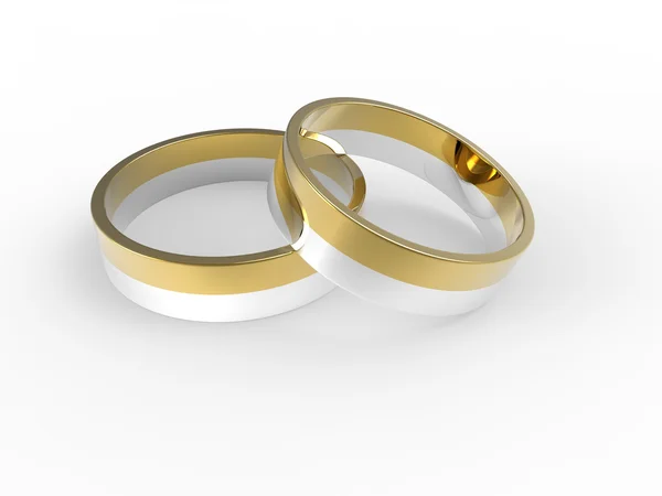 Zlaté a stříbrné snubní prsteny izolovaných na bílém pozadí — Stock fotografie