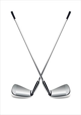 Golf clubs on white background clipart