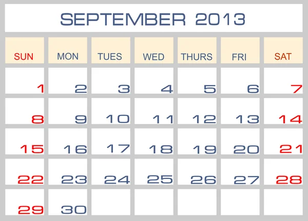Calendário vetorial setembro 2013 — Vetor de Stock
