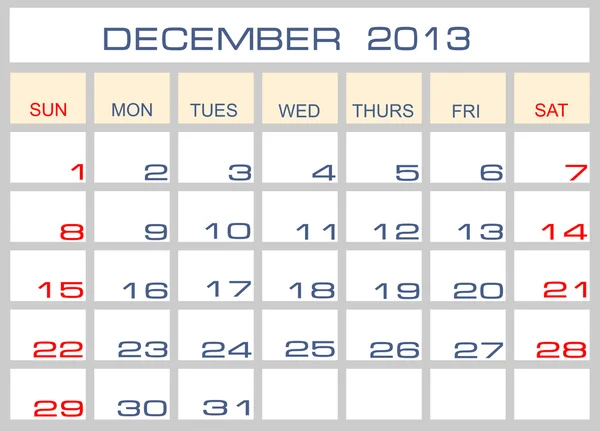 Vektorové kalendář prosinec 2013 — Stockový vektor