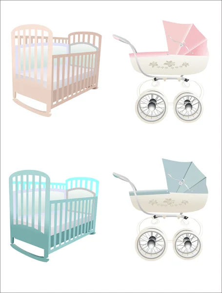 婴儿床和婴儿车 — 图库矢量图片