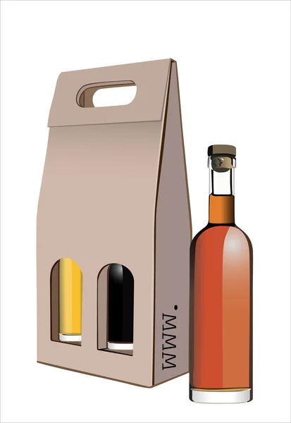 Caja de botellas de vino de regalo de cartón corrugado — Vector de stock