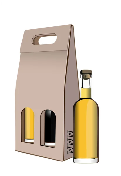 Caja de botellas de vino de regalo de cartón corrugado — Vector de stock