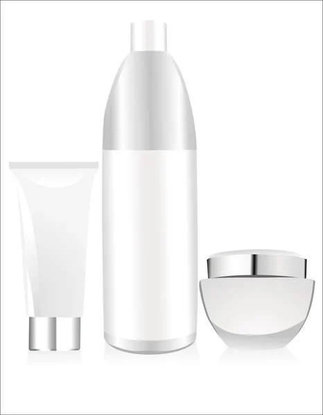 Set con bottiglie cosmetiche isolate su sfondo bianco — Vettoriale Stock