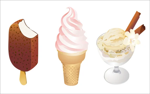 Sada chutné zmrzliny izolovaných na bílém pozadí — Stockový vektor