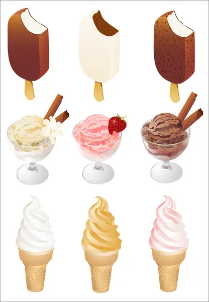 美味冰淇淋孤立在白色背景上的一套 — 图库矢量图片