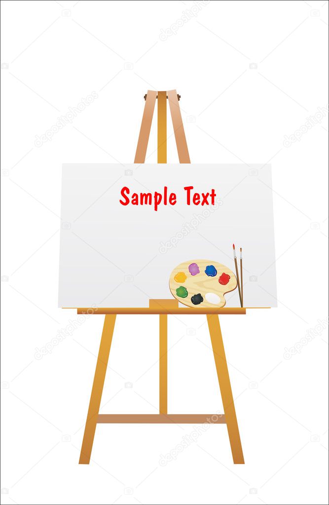 Painting Accessories - Vector Cartoon Illustration. canvas, picture, easel,  paintbrush, brush, color, palette, art, paint, supply, drawing