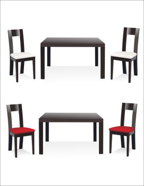 Modern sandalye ve masa beyaz zemin üzerine