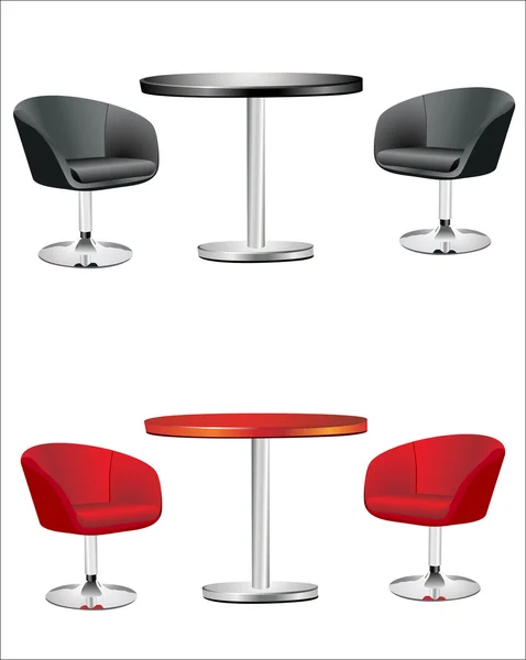 モダンな椅子とテーブル、白い背景の上 — ストックベクタ