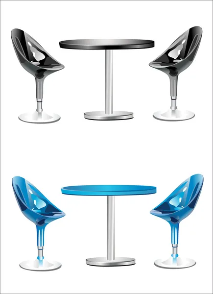 Moderna mesa de bar con dos sillas sobre fondo blanco — Vector de stock