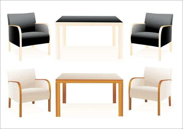 Cadeiras modernas e mesa no fundo branco — Vetor de Stock