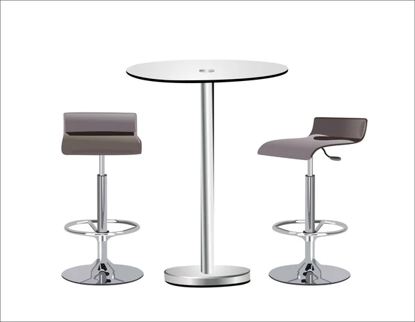 Hohe Glasplatte Tisch w Stühle auf weißem Hintergrund. — Stockvektor