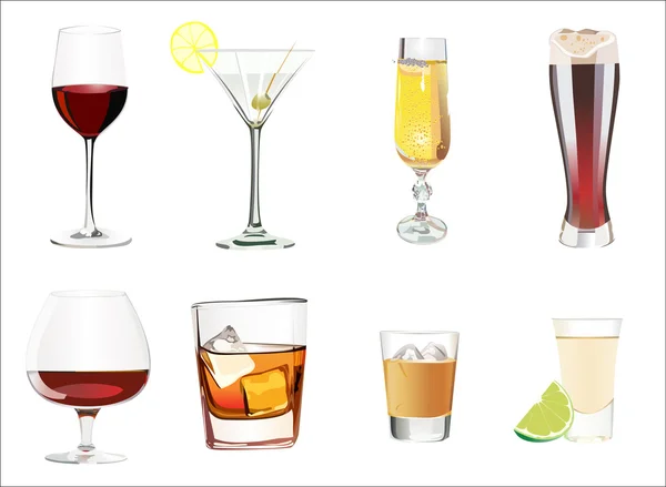 Conjunto de diferentes coquetéis alcoólicos isolados em fundo branco —  Vetores de Stock