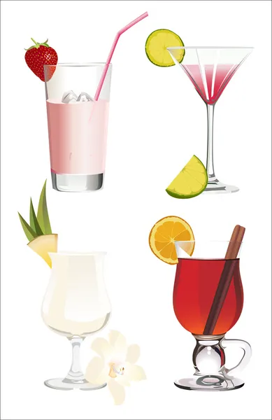 Set di diversi cocktail alcolici isolati su sfondo bianco — Vettoriale Stock