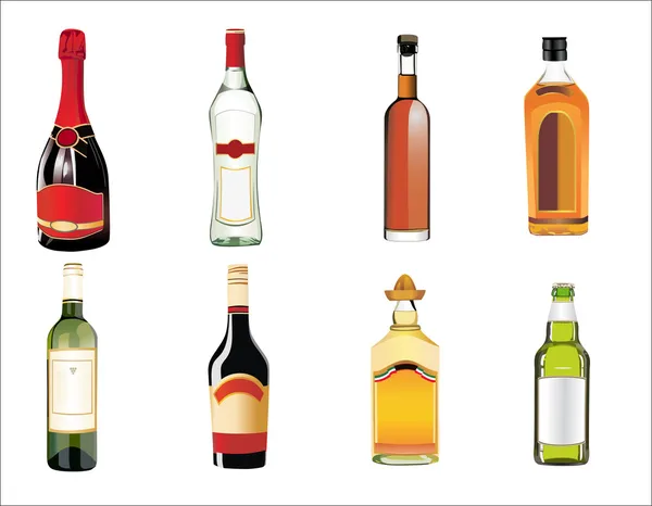 Zbiór różnych napojów i butelek na ścianie. Ilustracja wektorowa. — Wektor stockowy