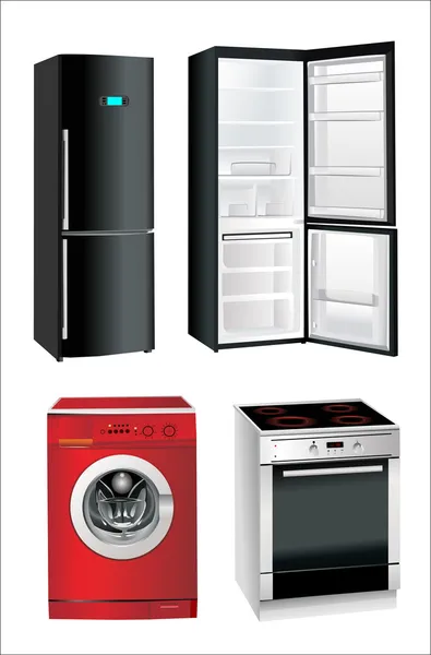 Imagen de electrodomésticos sobre fondo blanco — Vector de stock