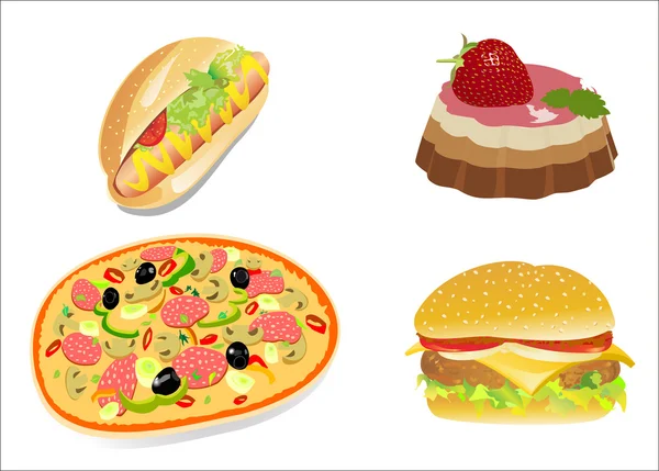 Bunte Ikonen mit Fast-Food-Gerichten — Stockvektor