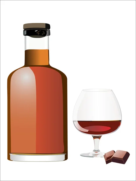 Glass of rum and bottle — Stock Vector