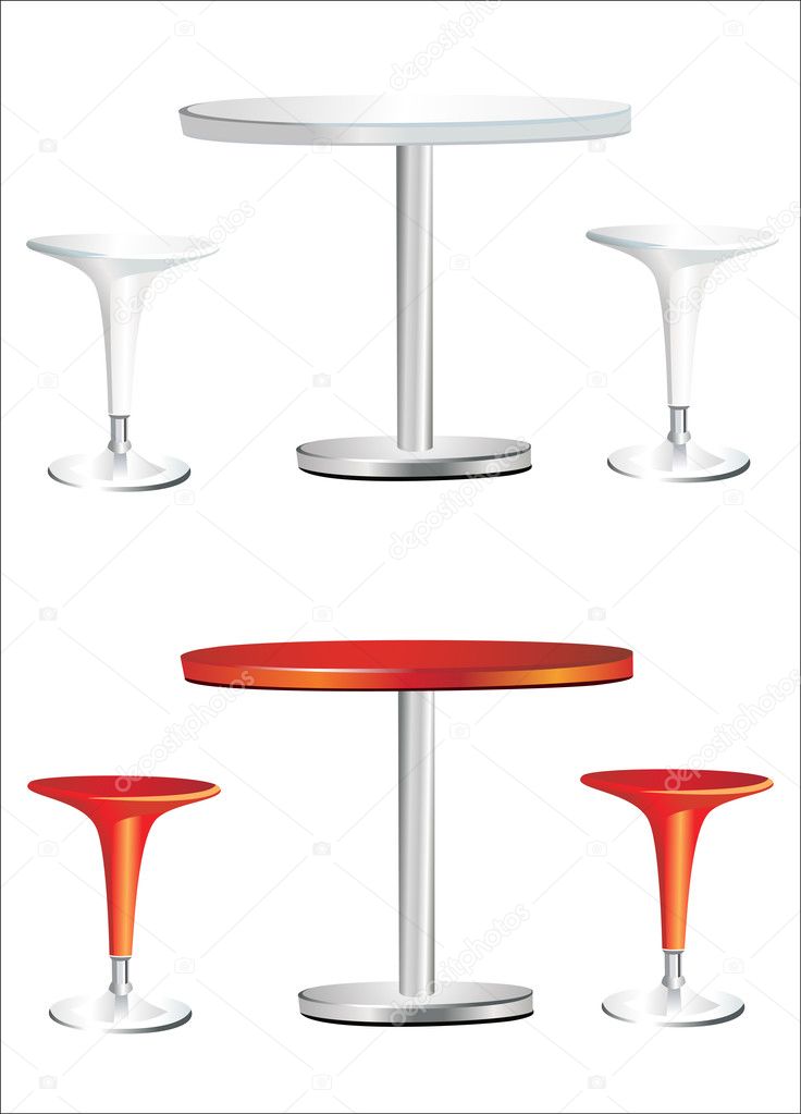 Modern bar table with two chairs on white background