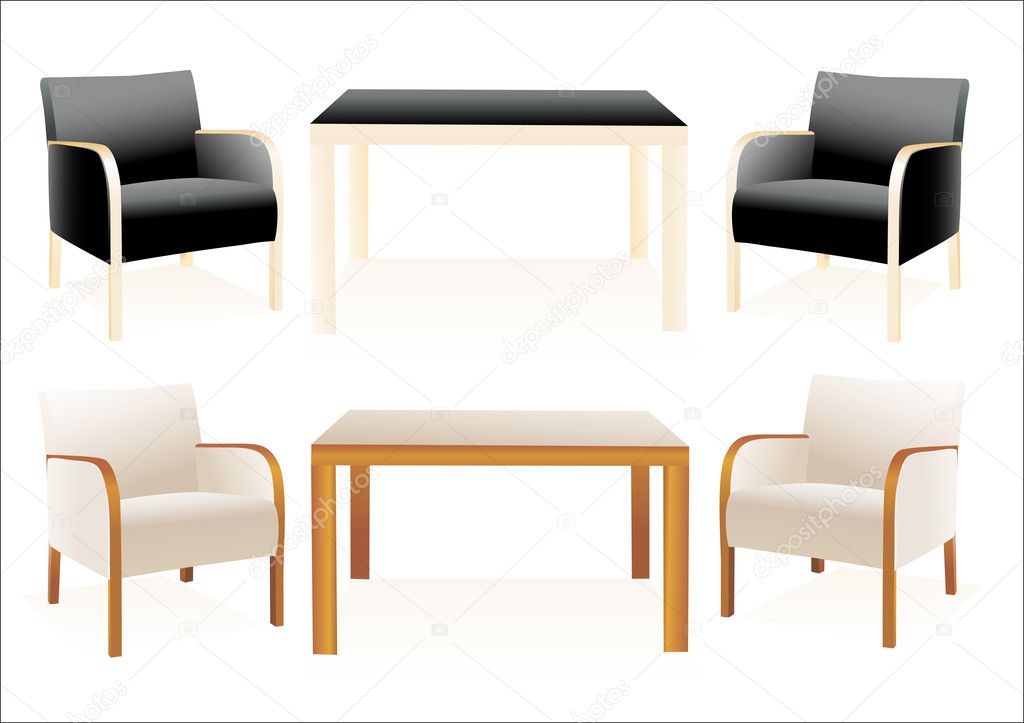 Modern chairs and table on the white background