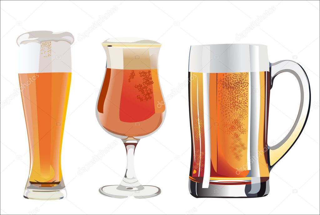 Still-life with beer glasses. On a white background.