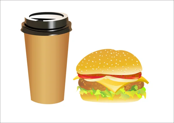 Velké a chutné hamburger a s colou izolovaných na bílém — Stockový vektor