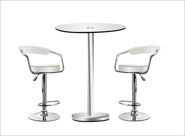 Yüksek cam top masa w beyaz zemin üzerine sandalyeler. — Stok Vektör