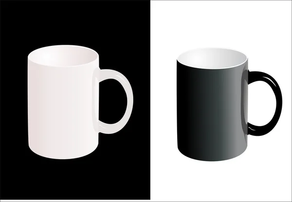 Tmavé a světlé keramický pohár s popisovačem izolovaných na bílém pozadí. — Stockový vektor