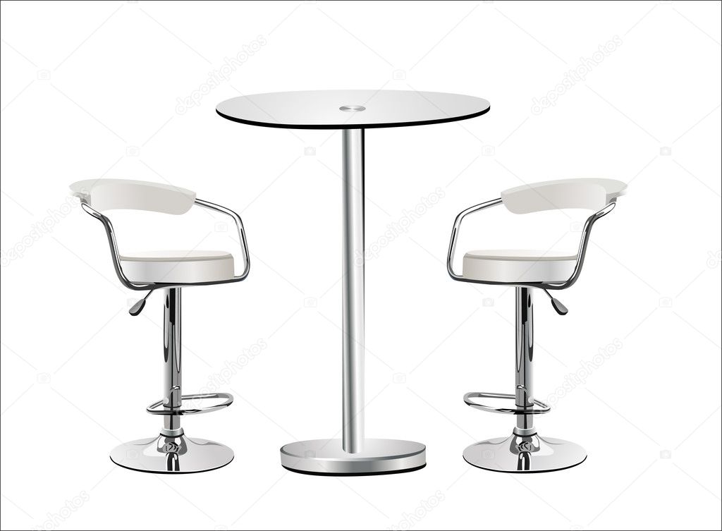 White Background Stock Vector, Glass Top Table With Bar Stools