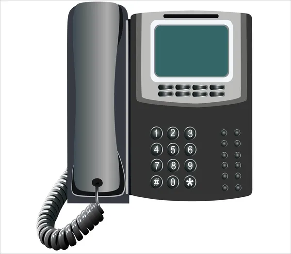 Nahaufnahme eines schwarzen Telefons isoliert auf weißem Hintergrund — Stockvektor