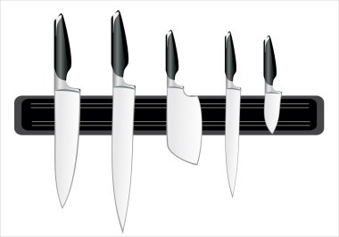 Set of kitchen knives isolated on white background clipart