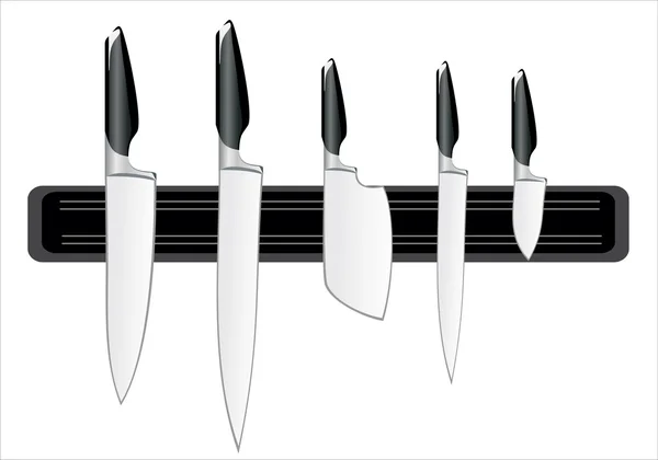 Conjunto de facas de cozinha isoladas no fundo branco — Vetor de Stock