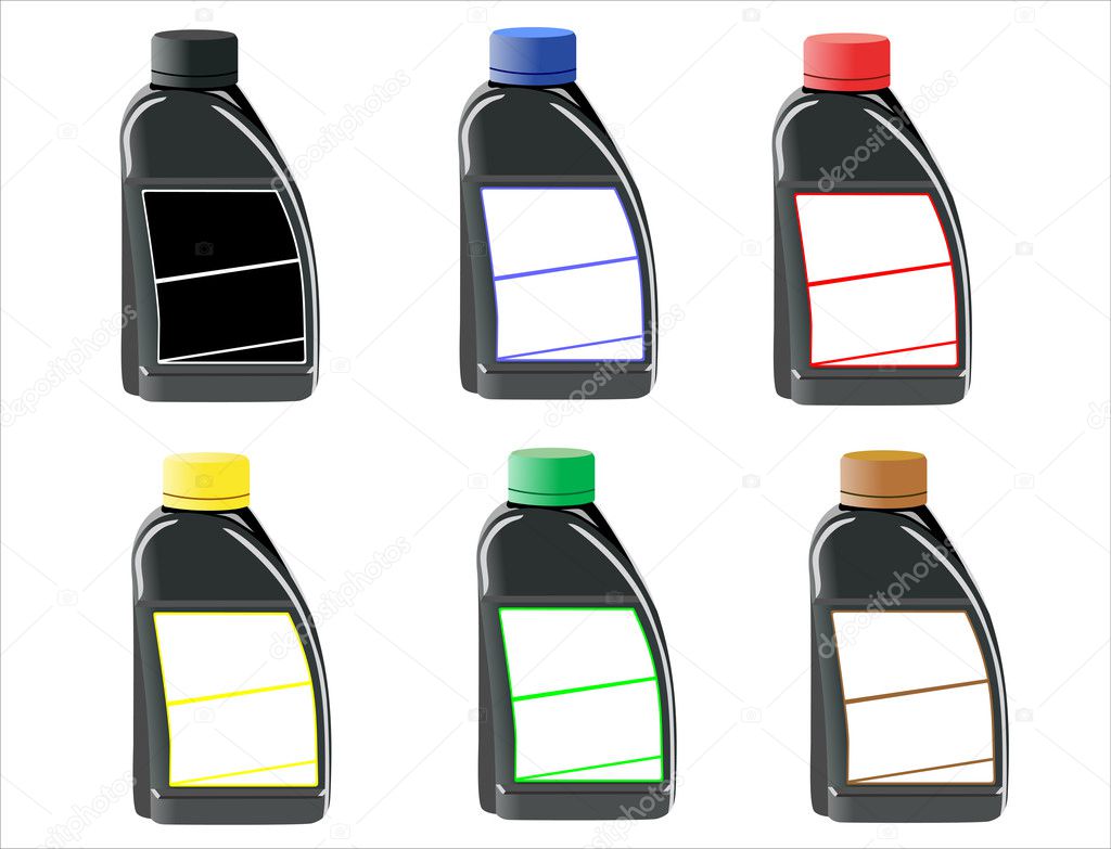 Bottles with the basic printing colors red, green and blue
