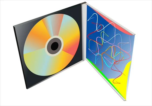 Caja de CD con disco sobre fondo blanco — Vector de stock