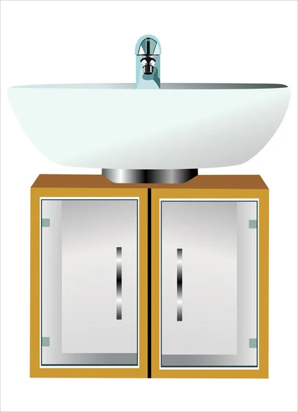 Badezimmerausstattung mit weißem Waschbecken und Wasserhahn — Stockvektor
