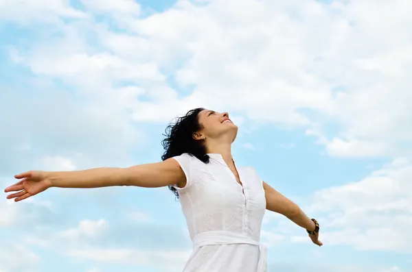 stock image Happy woman with outspread arms