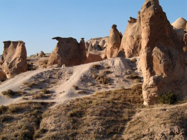 Peri bacaları, Göreme, Kapadokya, Türkiye'nin yakın kaya oluşumları