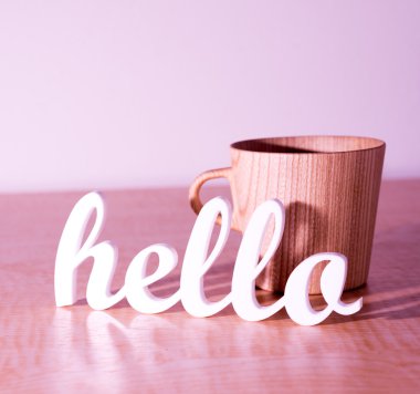 Hello with Wooden Mug clipart