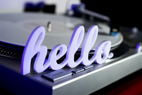 Hello on Record Player — Stock Photo, Image