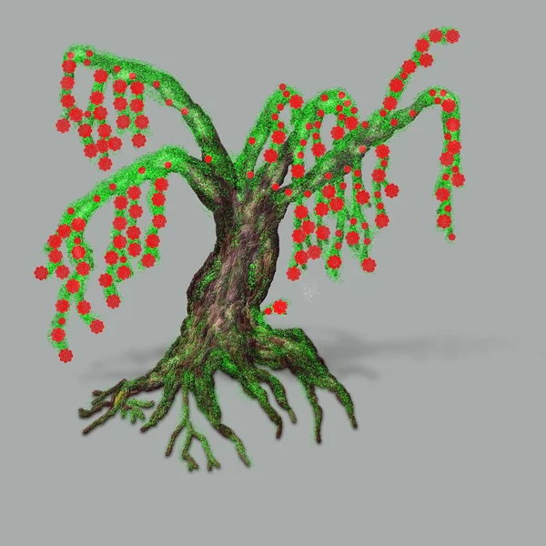Fantasy strom s červenými květy — Stock fotografie
