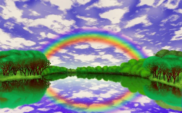 湖の上の虹 — ストック写真
