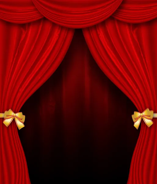 Red curtain with golden bows — Stock Photo, Image