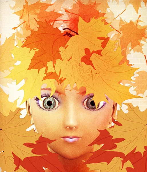 Menina em folhas de outono — Fotografia de Stock