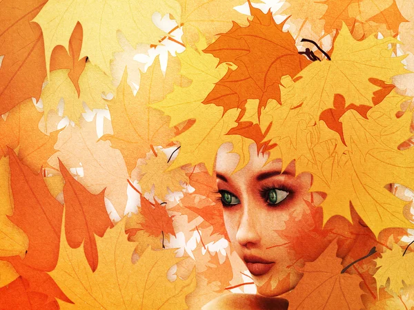 Folhas de outono e menina — Fotografia de Stock