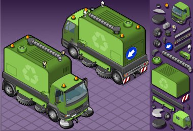 Isometric garbage cleaner truck in two position clipart