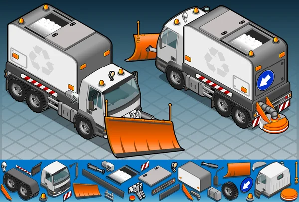 İki pozisyonda Isometrik Kar Pulluk kamyon — Stok Vektör