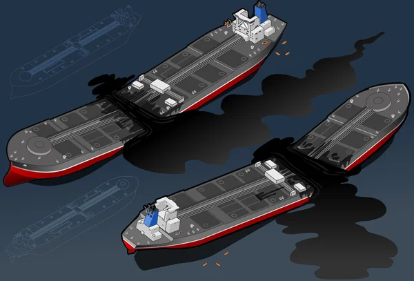 İki pozisyonda, iki parçada iyometrik gemi tankeri imha edildi — Stok Vektör