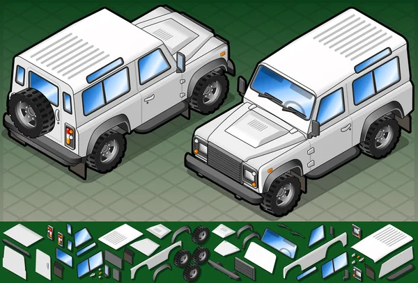 Isometrisk vit jeep i två lägen — Stock vektor