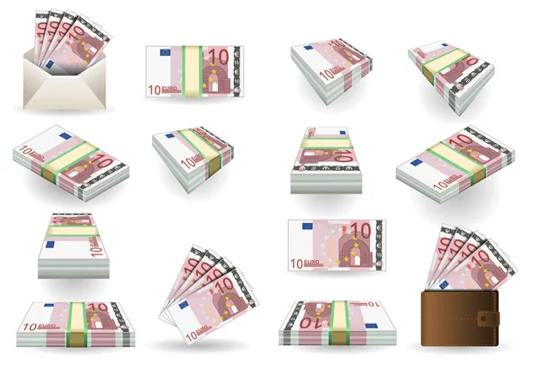 Full set of ten euros banknotes — Stock Vector